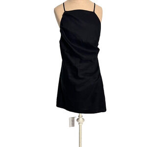 Forever Dress Womens Large Black Draped Linen Blend Black Mini Strappy Ruched